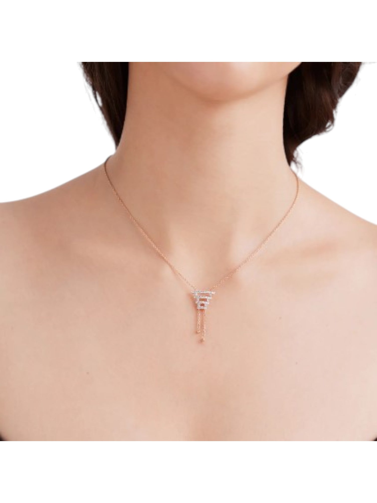 925 Sterling Silver Minimal Ladder Design CZ Stones Rose Gold Plated Pendant With Chain For Women Kesardeep